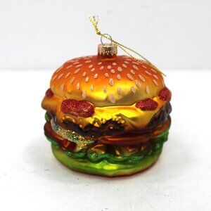 Cheeseburger Glass Glitter Ornament Krebs Christmas 3"dx4"t Deliciously Humorous
